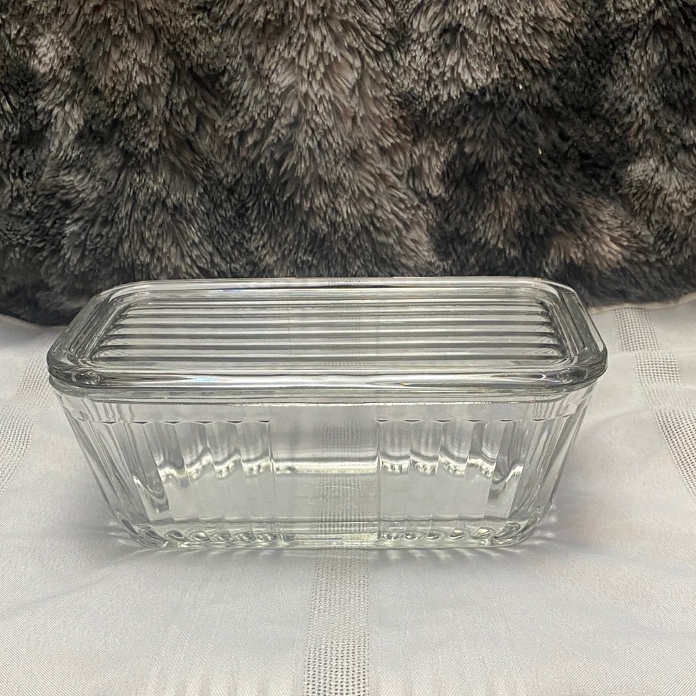 Anchor Hocking Refrigerator Dish Lidded Vintage Clear 8.5" × 4.5"